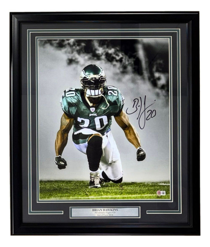 Brian Dawkins Signed Framed Philadelphia Eagles 16x20 Gray Smoke Photo BAS