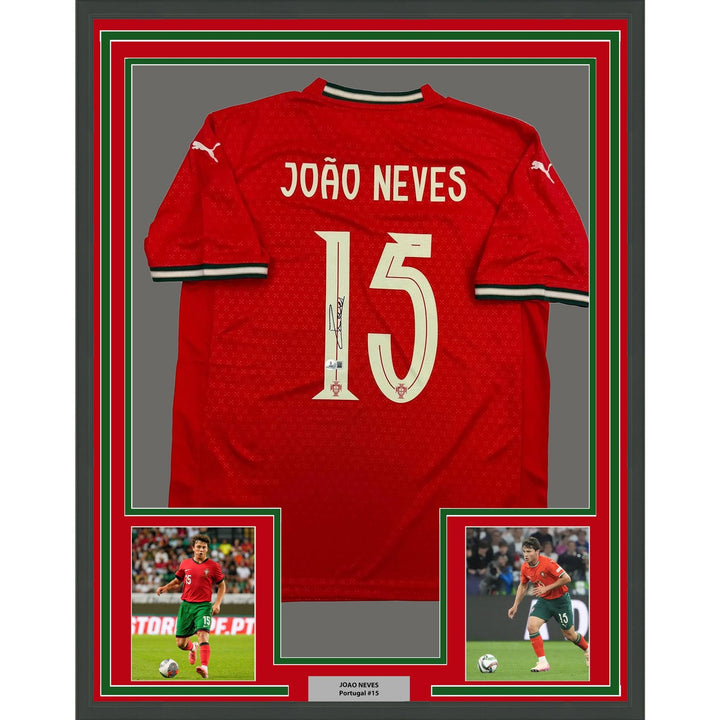 Framed Autographed/Signed Joao Neves 35x39 Portugal Soccer Jersey JSA COA