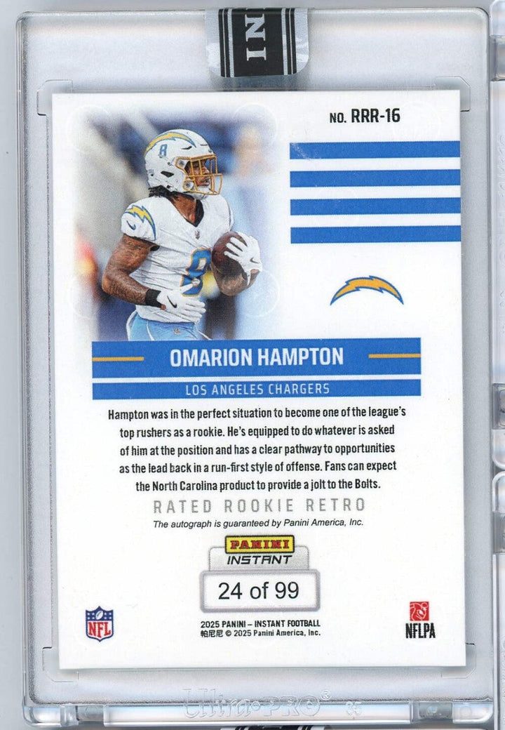 2025 Panini Instant NFL Omarion Hampton #16 Rated Retro Rookie Auto /99 RC Card