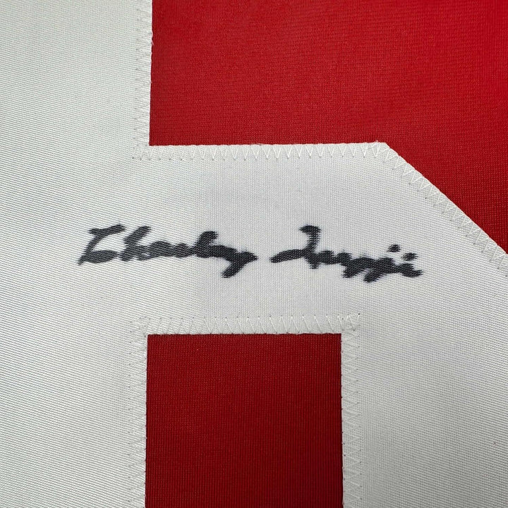 Framed Autographed/Signed Charley Trippi 35xx39 Arizona Red Jersey JSA COA