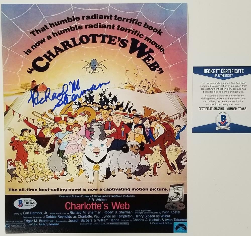 Songwriter Richard Sherman signed Charlotte's Web 8x10 Photo ~ Beckett BAS COA