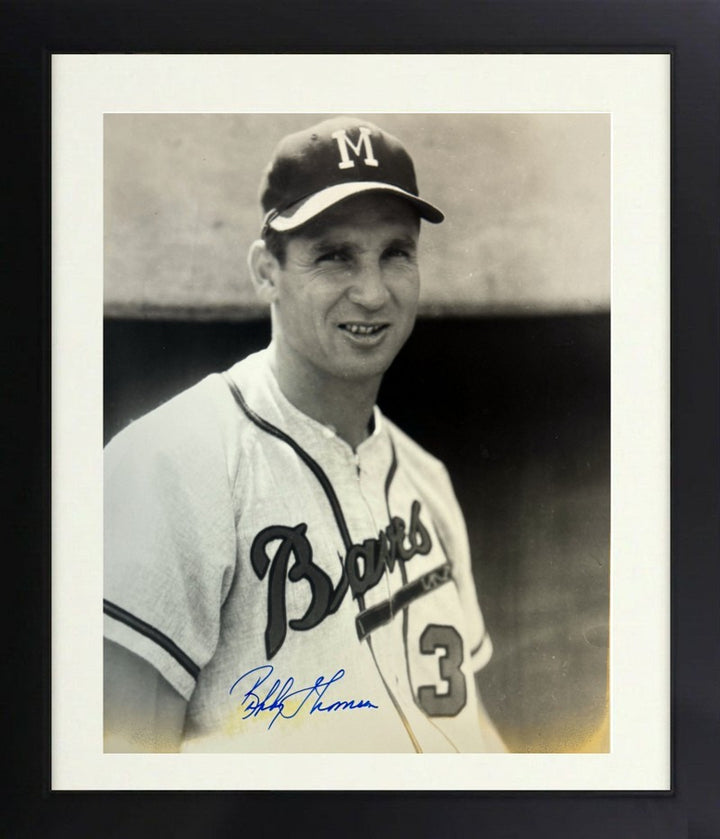 Bobby Thomson signed Milwaukee Braves 8x10 Photo imperfect Framed  - COA/ 3 X AS