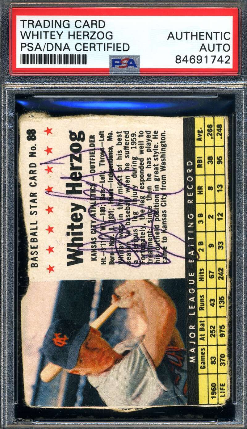 Whitey Herzog PSA DNA Signed 1961 Post Autographed