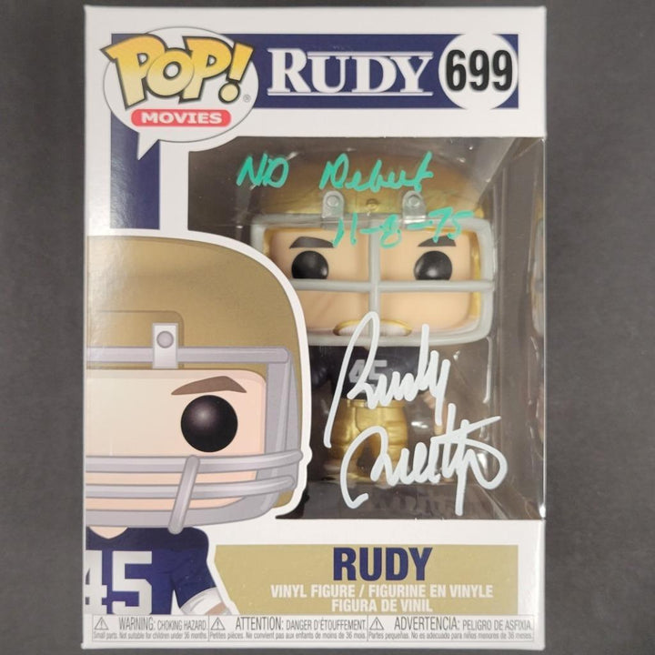 Rudy Ruettiger signed "ND Debut 11-8-75" Funko Pop ~ BAS Beckett Witness Holo