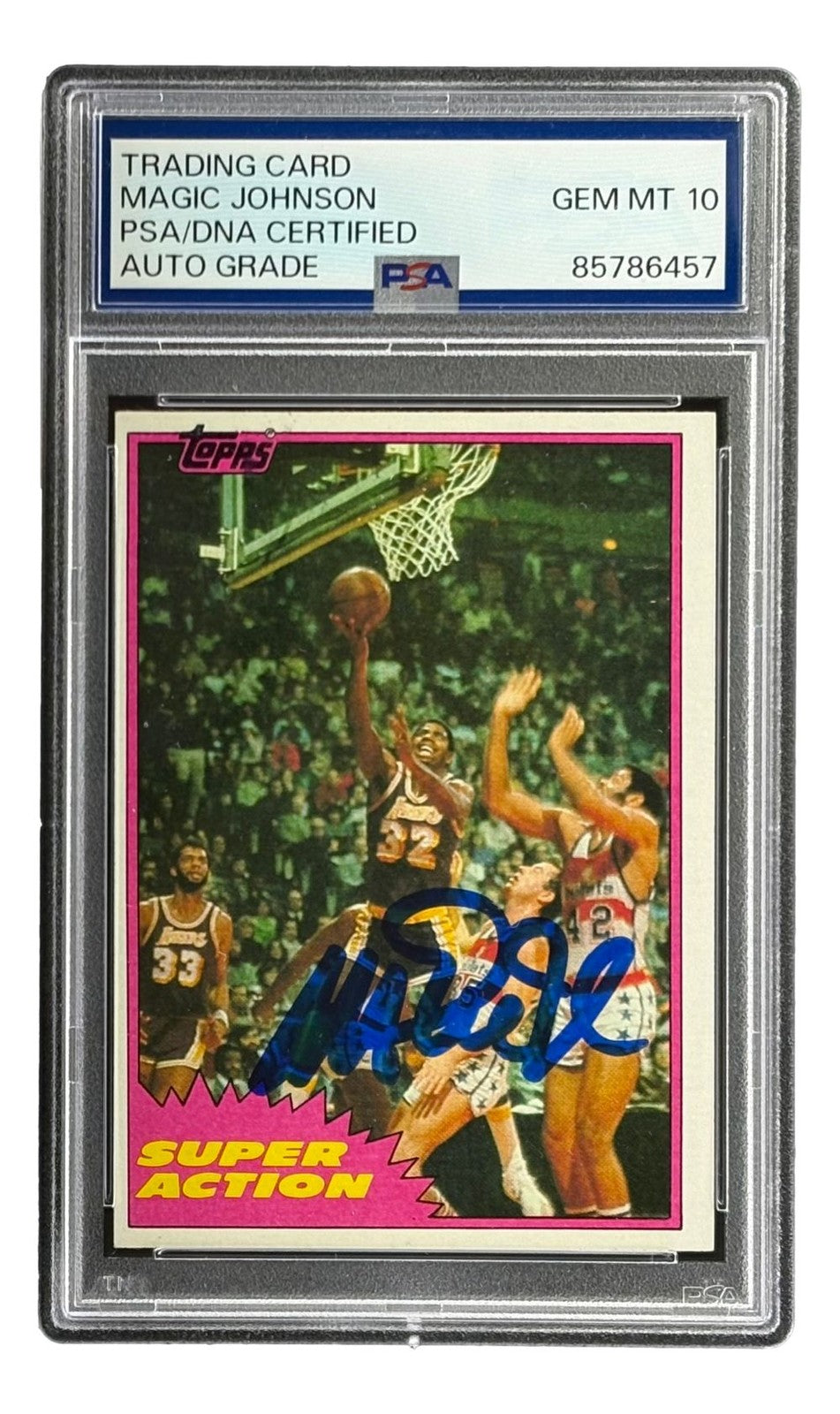 Magic Johnson Signed On Card 1981 Topps #109 Lakers Trading Card PSA Auto 10