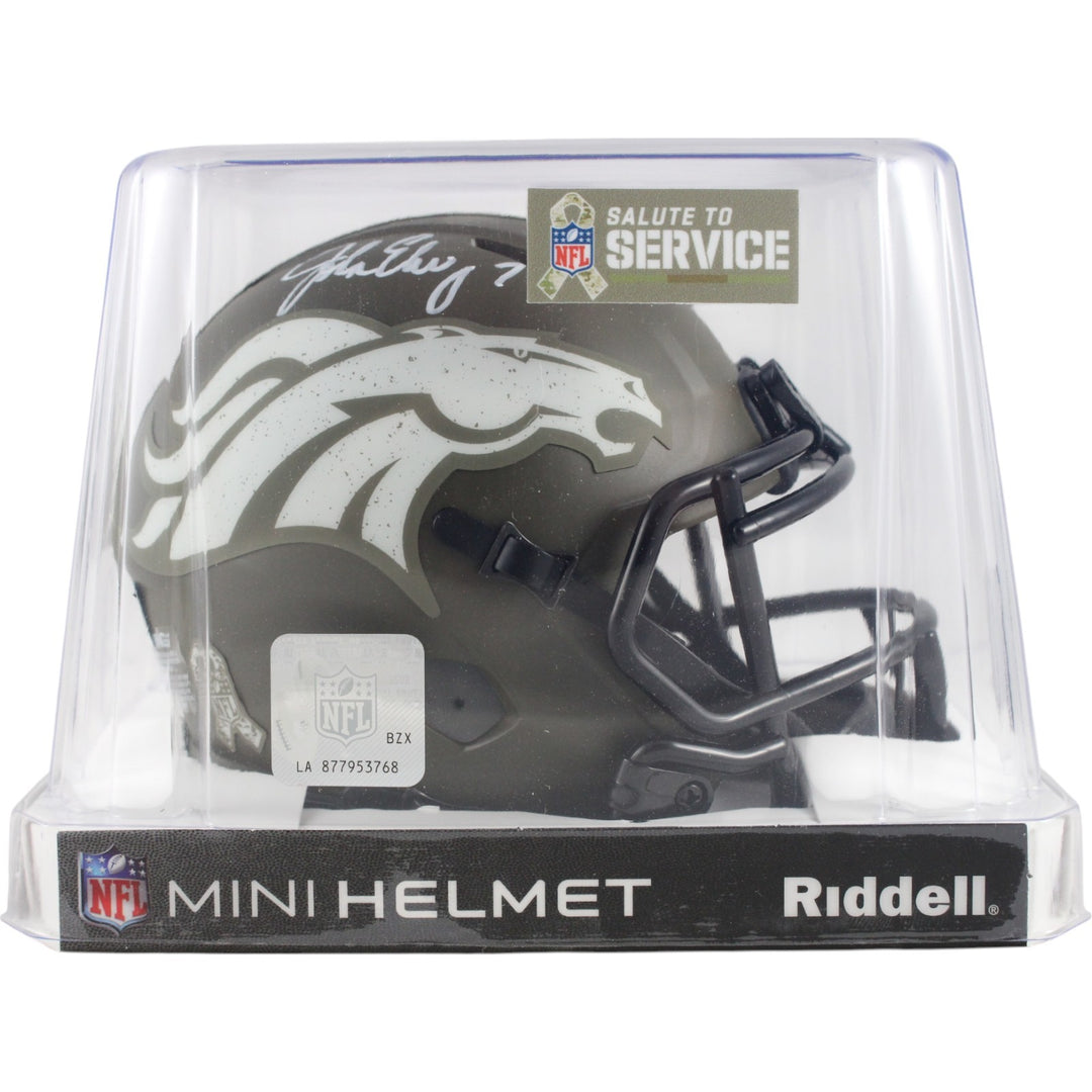 John Elway Autographed Denver Broncos 22 STS Mini Helmet Beckett Witness 50207