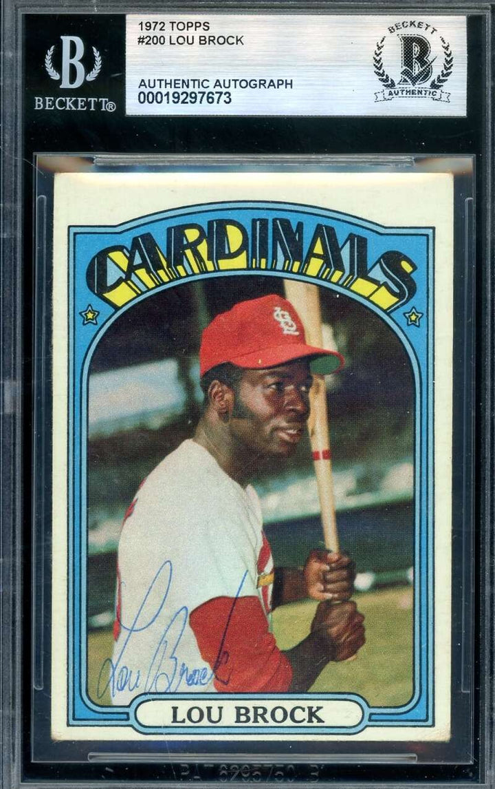 Lou Brock Beckett BAS Vintage Signed 1972 Topps Autograph Cardinals