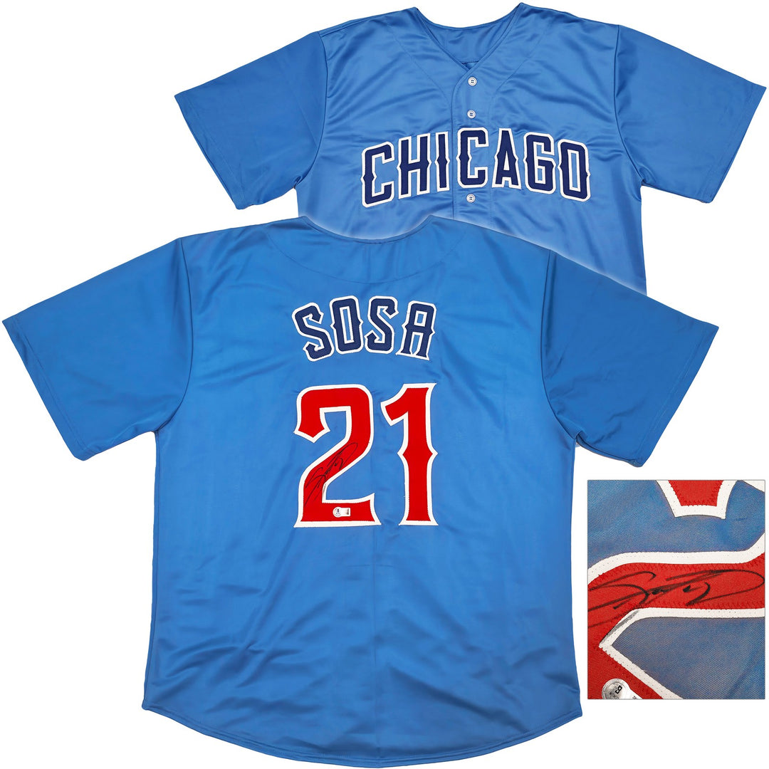 Chicago Cubs Sammy Sosa Signed Blue Jersey Beckett BAS Witness
