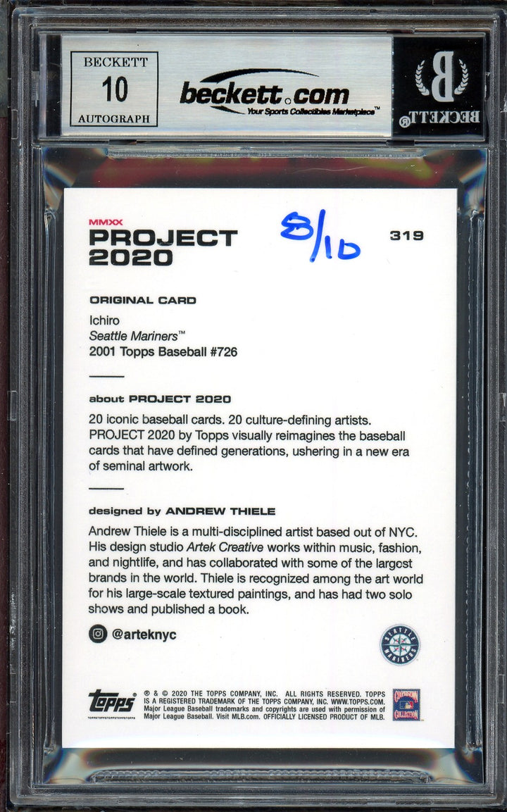 Ichiro Suzuki Auto Topps Project 2020 Andrew Thiele Card 319 Sig 10 /10 BAS