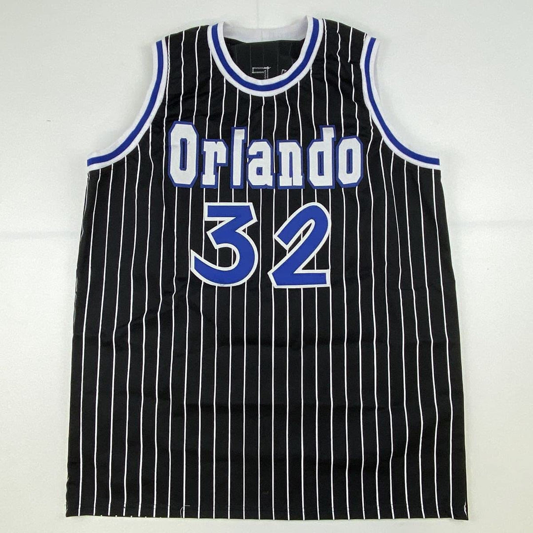 Autographed/Signed SHAQUILLE SHAQ O'NEAL Orlando Black Pinstripe Jersey BAS COA