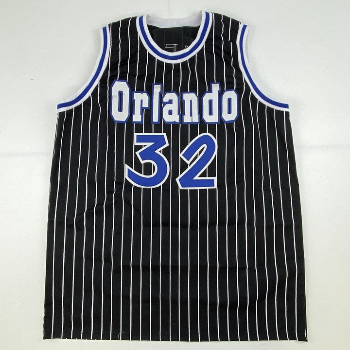 Autographed/Signed SHAQUILLE SHAQ O'NEAL Orlando Black Pinstripe Jersey BAS COA