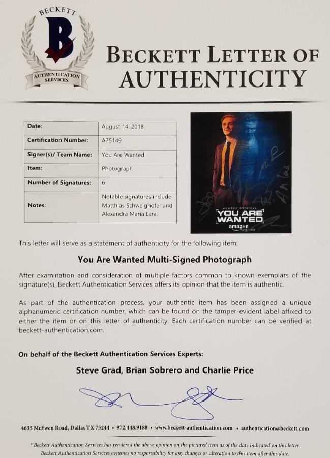 YOU ARE WANTED Cast (6) Signed 11x14 Photo Schweighofer Lara A~ Beckett BAS COA