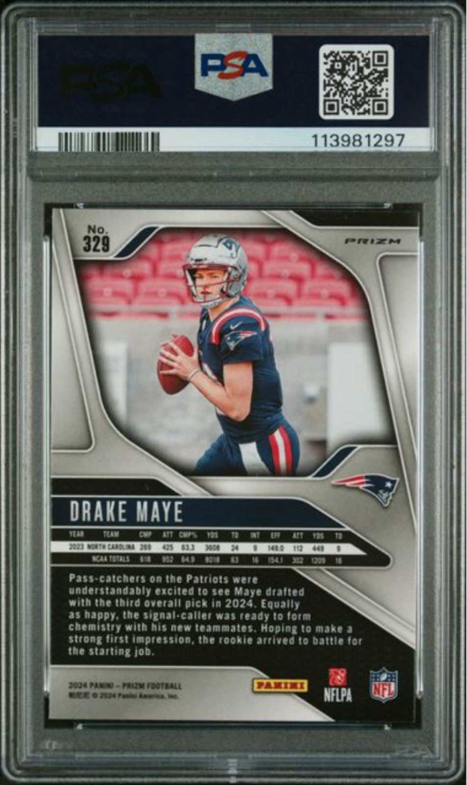Graded 2024 Panini Prizm Drake Maye #329 Green Wave Rookie RC Card PSA 10 Mint