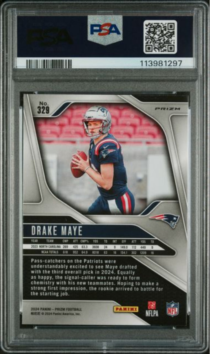 Graded 2024 Panini Prizm Drake Maye #329 Green Wave Rookie RC Card PSA 10 Mint