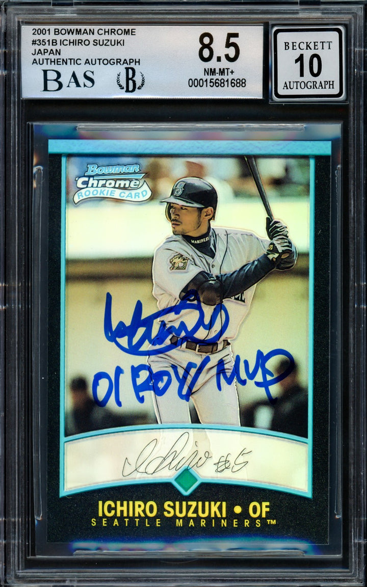 Ichiro Auto 2001 Bowman Chrome Refractor Japanese RC 351 BGS 8.5 Sig 10 ROY/MVP