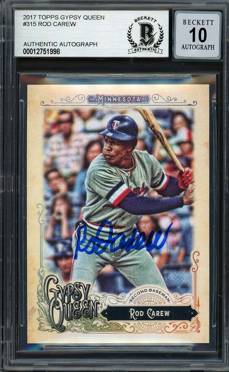 Rod Carew Auto Signed 2017 Topps Gypsy Queen Card 315 Twins Auto GM 10 Beckett