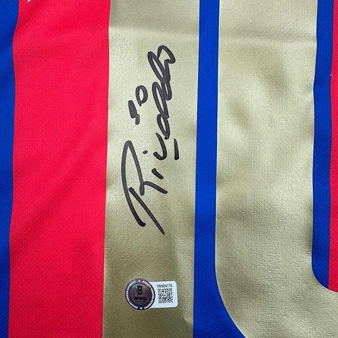 Framed Signed Rivaldo Ferreira 35x39 FC Barcelona Jersey Beckett COA