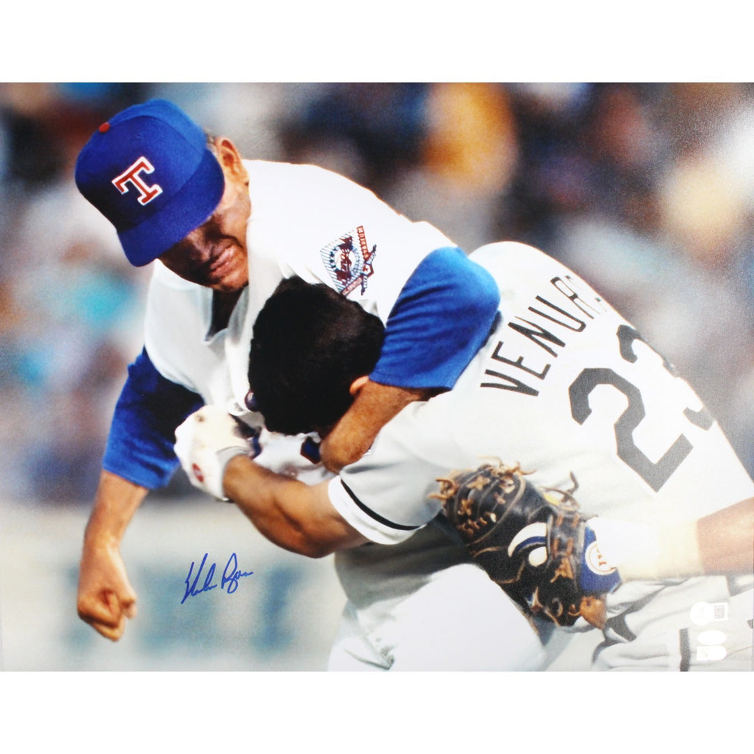 Nolan Ryan Autographed/Signed Texas Rangers 16x20 Photo Fight Beckett 51249