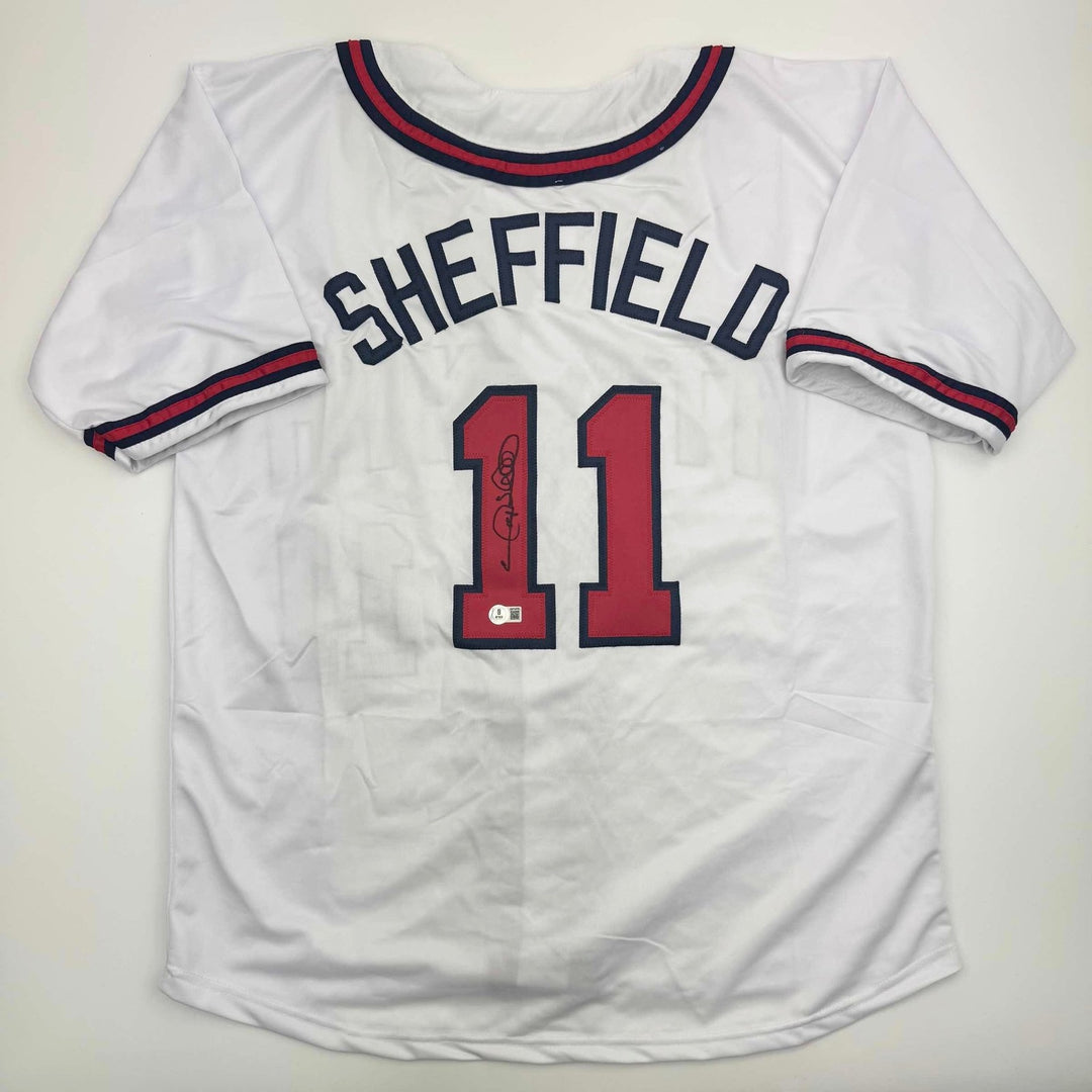 Autographed/Signed Gary Sheffield Atlanta White Jersey Beckett BAS COA