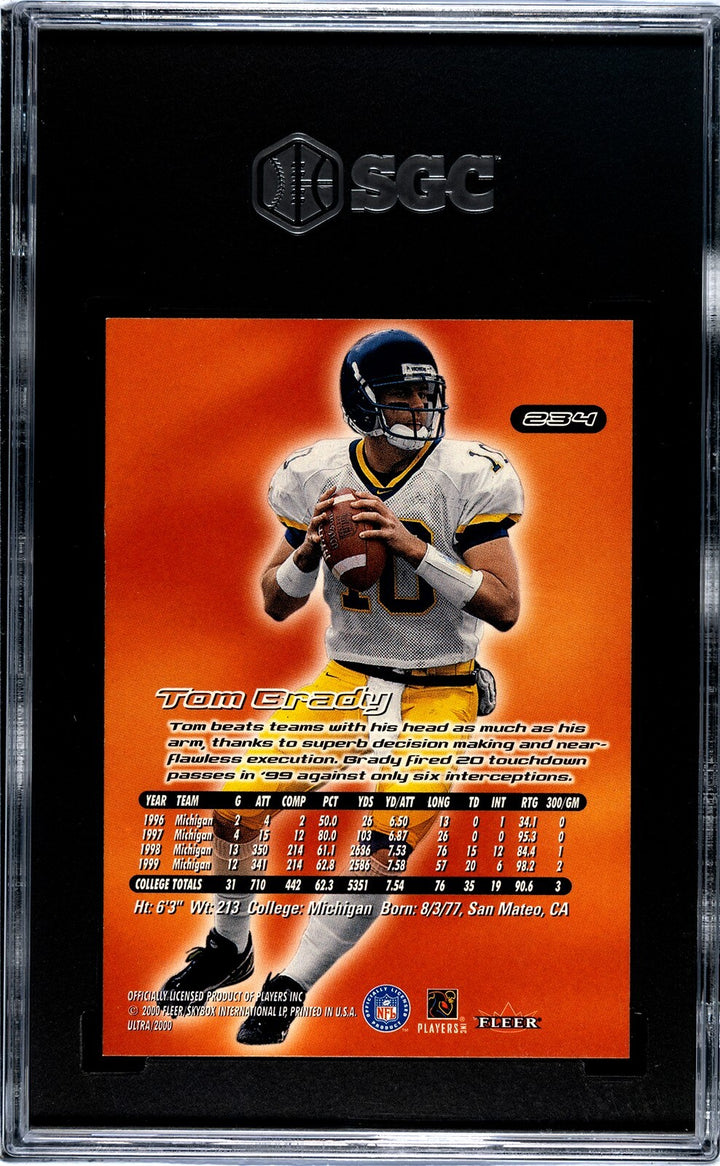 Tom Brady 2000 Fleer Ultra Rookie Card #234- SGC Slabbed Authentic Patriots/GOAT