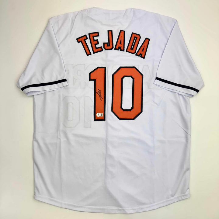 Autographed/Signed Miguel Tejada Baltimore White Jersey Beckett BAS COA