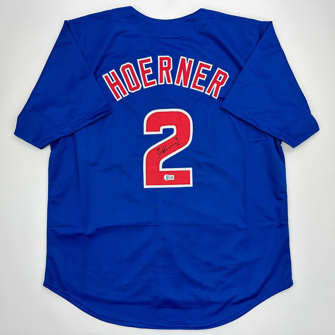 Autographed/Signed Nico Hoerner Chicago Blue Jersey Beckett BAS COA