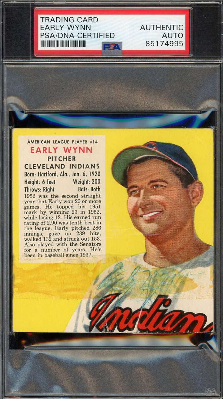 Early Wynn PSA DNA Vintage Signed 1953 Red Man Tobacco Autograph
