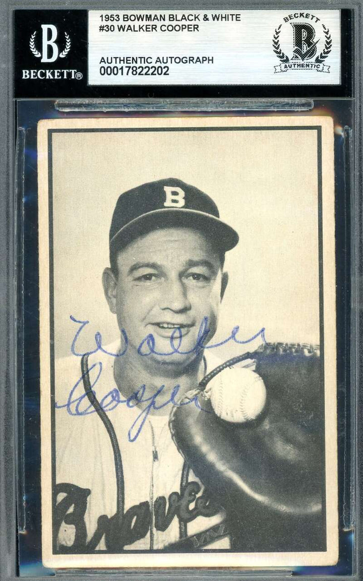 Walker Cooper Beckett BAS Signed 1953 Bowman Black & White Autograph