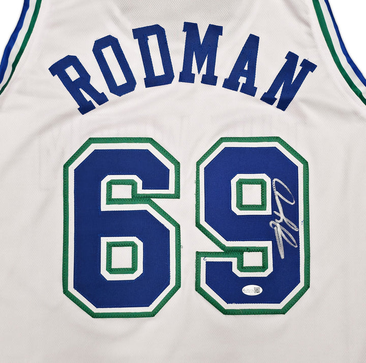 Dallas Mavericks Dennis Rodman Signed White Jersey JSA QR
