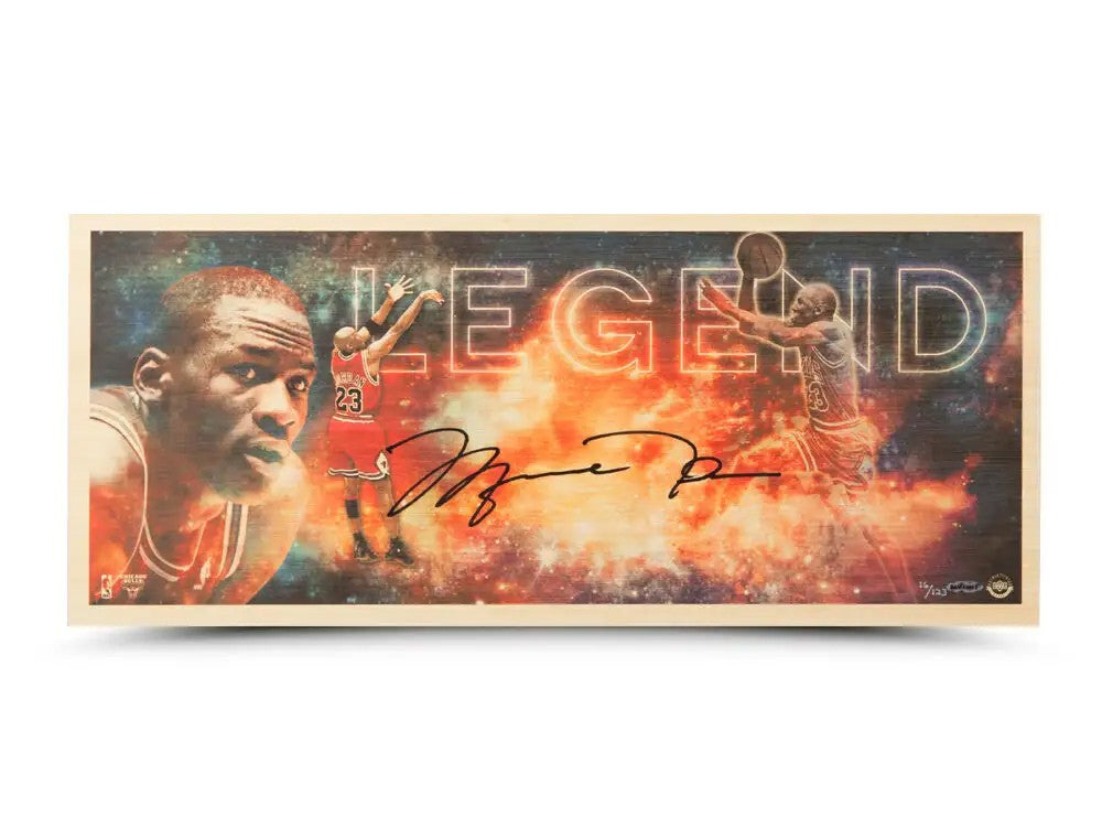Michael Jordan Signed Upper Deck Legend Bamboo 11x26 Print Bulls #/123 UDA Holo
