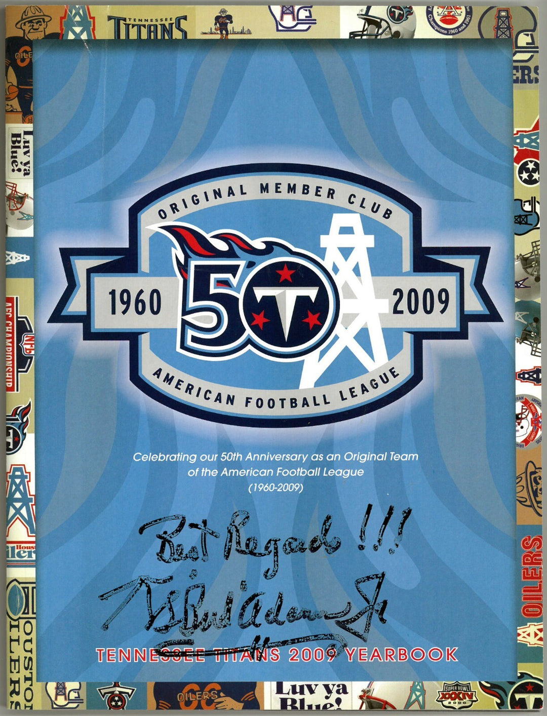 K. S. "Bud" Adams Jr Hand Signed 2009 Titans 50TH Anniversary Yearbook- Beckett