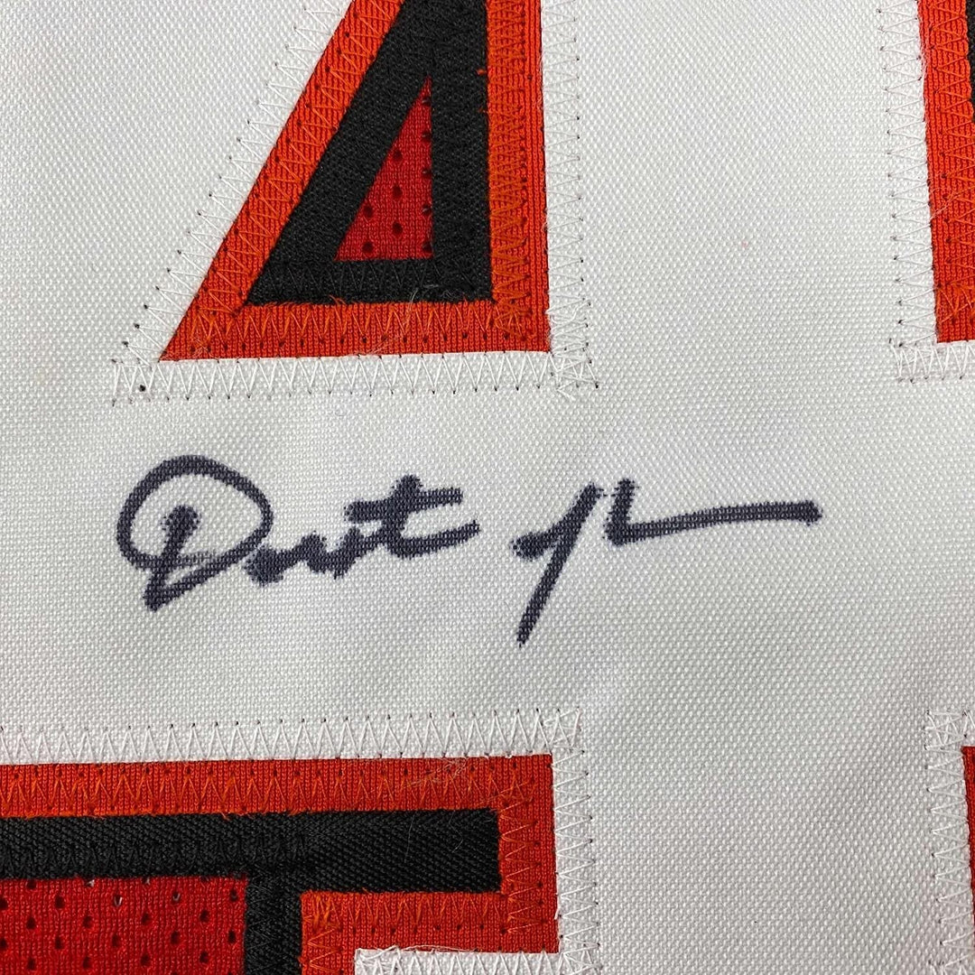 Framed Autographed/Signed Dexter Jackson 35x39 Tampa Bay Red Jersey JSA COA