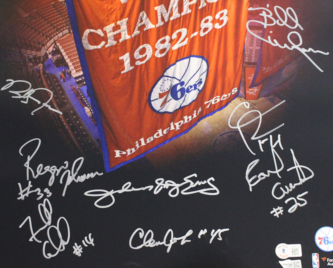 1983 Philadelphia 76ers Champions Signed 16x20 Photo 8 Sigs Erving FAN BAS 37280