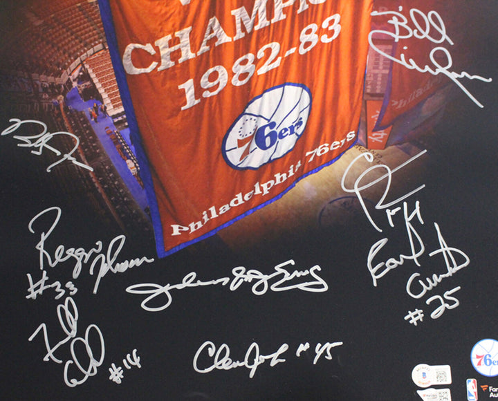1983 Philadelphia 76ers Champions Signed 16x20 Photo 8 Sigs Erving FAN BAS 37280
