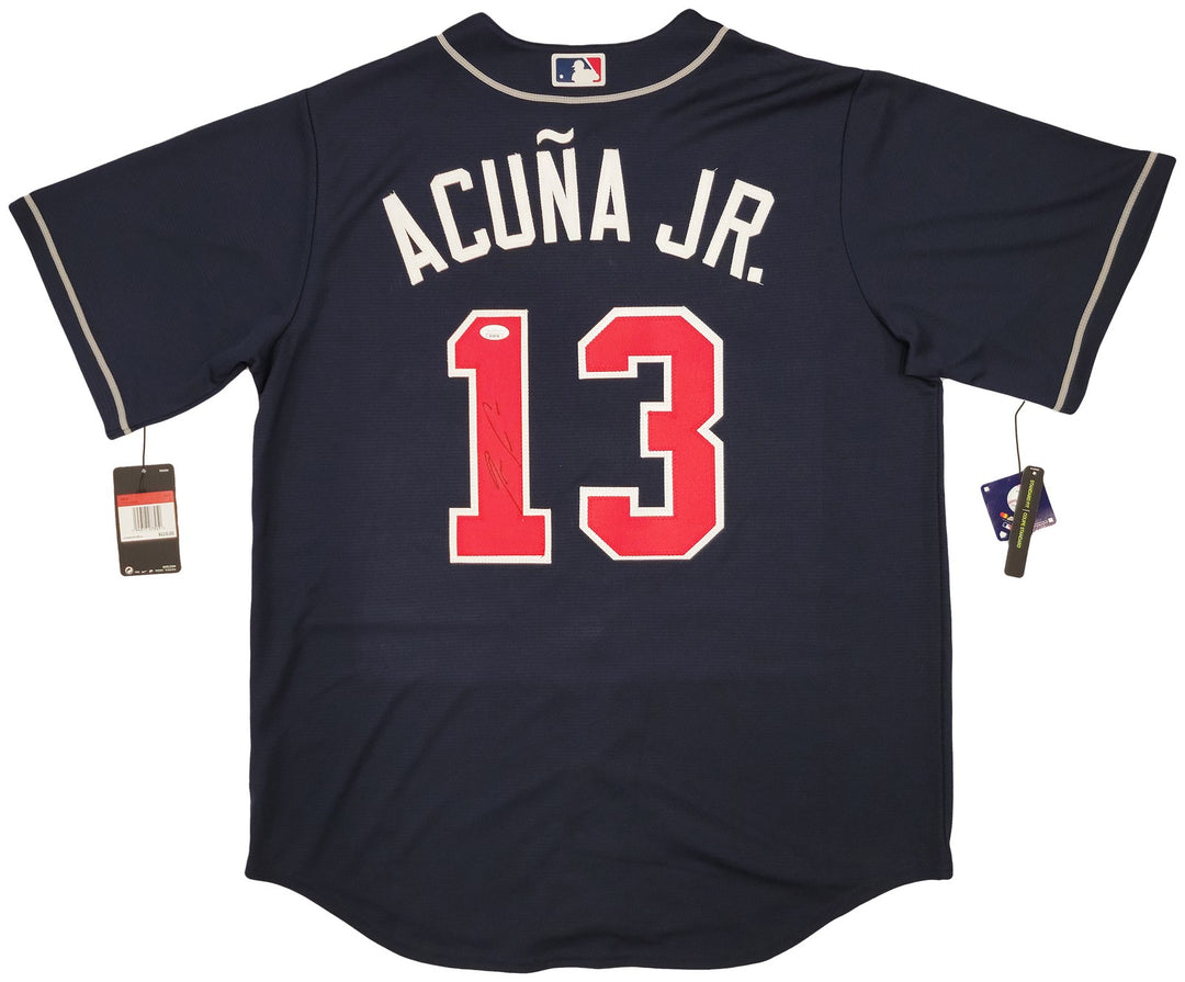 Atlanta Braves Ronald Acuna Jr. Autographed Signed Blue Nike Jersey Size L JSA