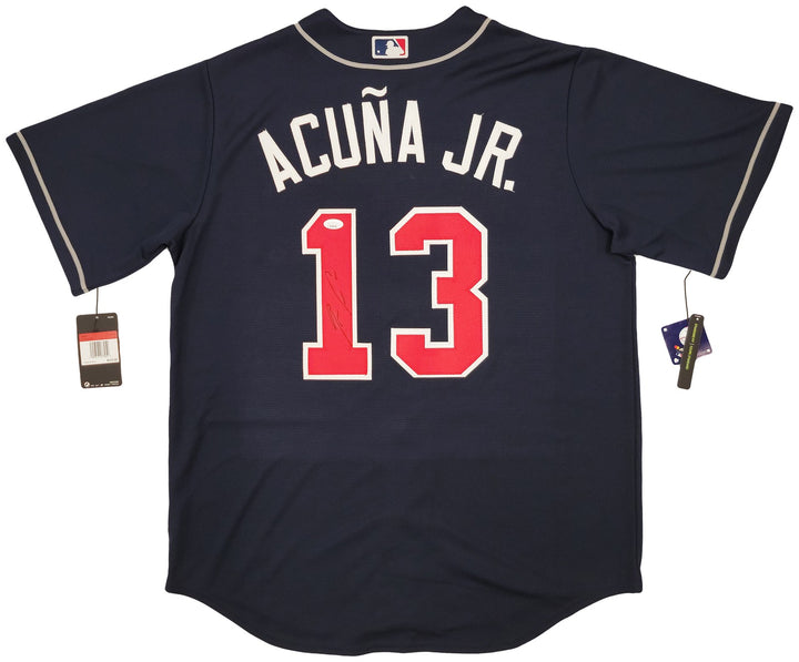 Atlanta Braves Ronald Acuna Jr. Autographed Signed Blue Nike Jersey Size L JSA