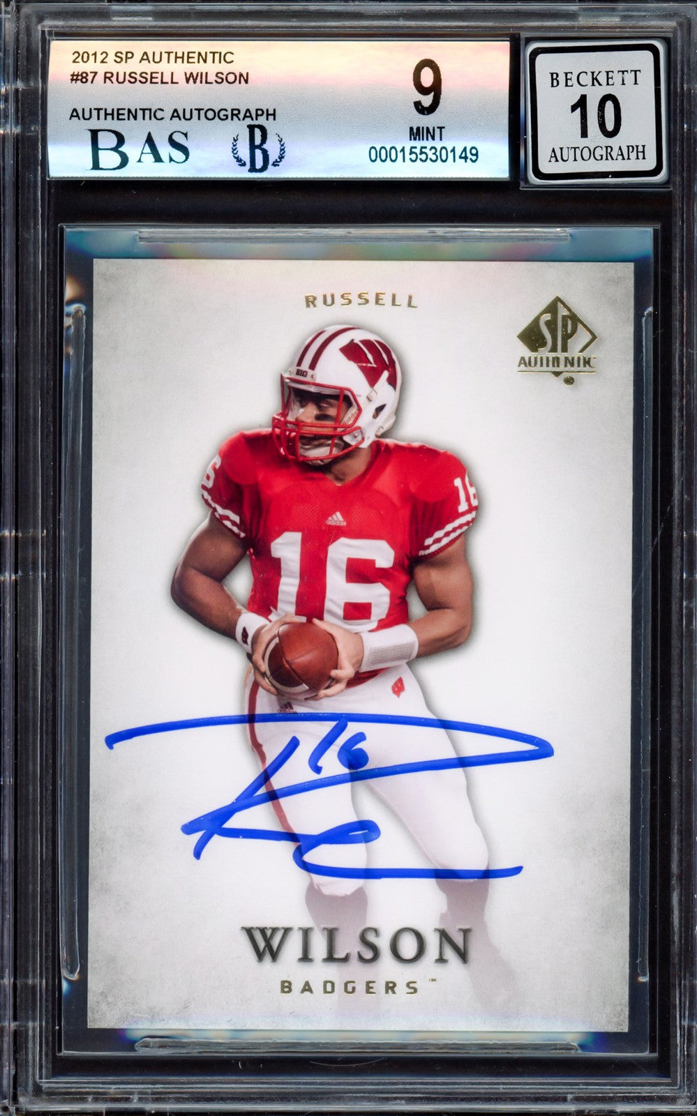 Russell Wilson Auto 2012 SP Authentic RC 87 Wisconsin BGS 9 Sig 10 Beckett