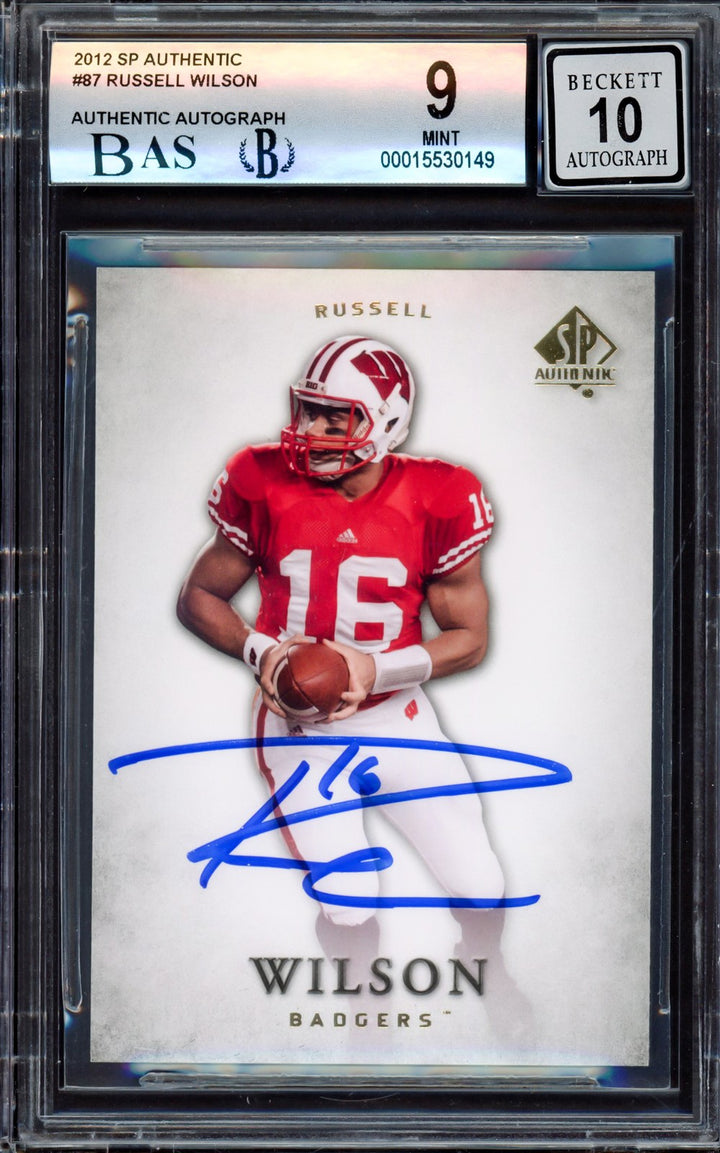 Russell Wilson Auto 2012 SP Authentic RC 87 Wisconsin BGS 9 Sig 10 Beckett