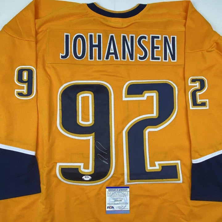 Autographed/Signed RYAN JOHANSEN Nashville Yellow Hockey Jersey PSA/DNA COA Auto