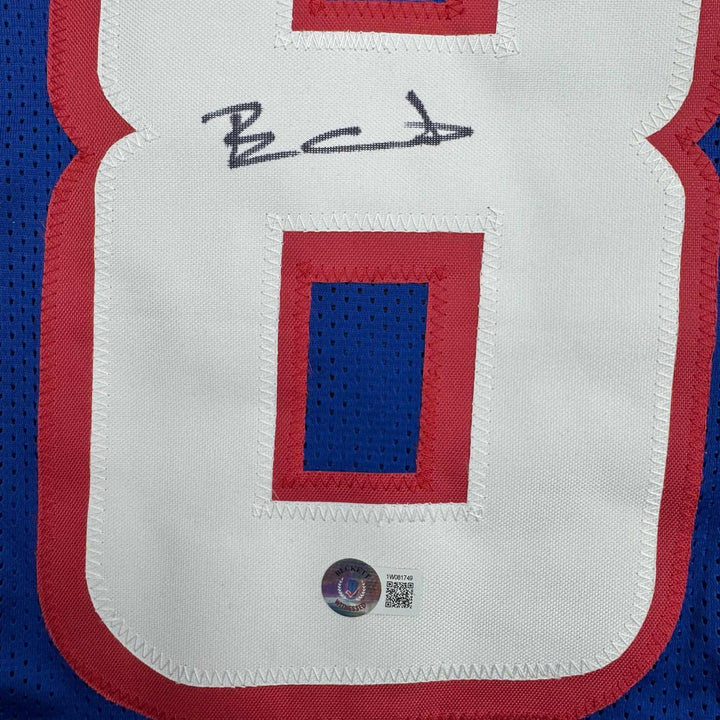 Autographed/Signed Ben Coates New England Blue Jersey Beckett BAS COA