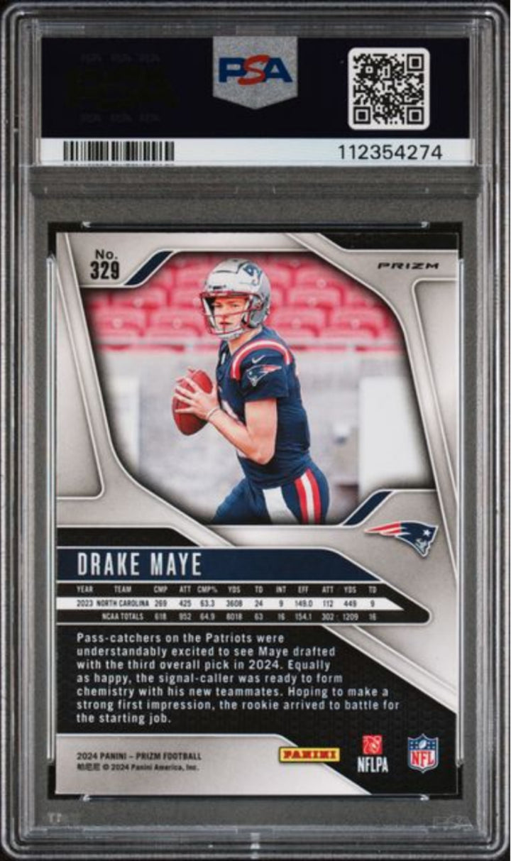 Graded 2024 Panini Prizm Drake Maye #329 Lazer Prizm Rookie RC Card PSA 10 Mint