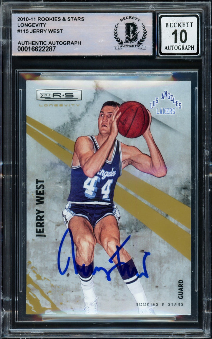 Jerry West Auto 2010-11 Rookies Stars Longevity Card 115 Card Lakers Sig 10 BAS