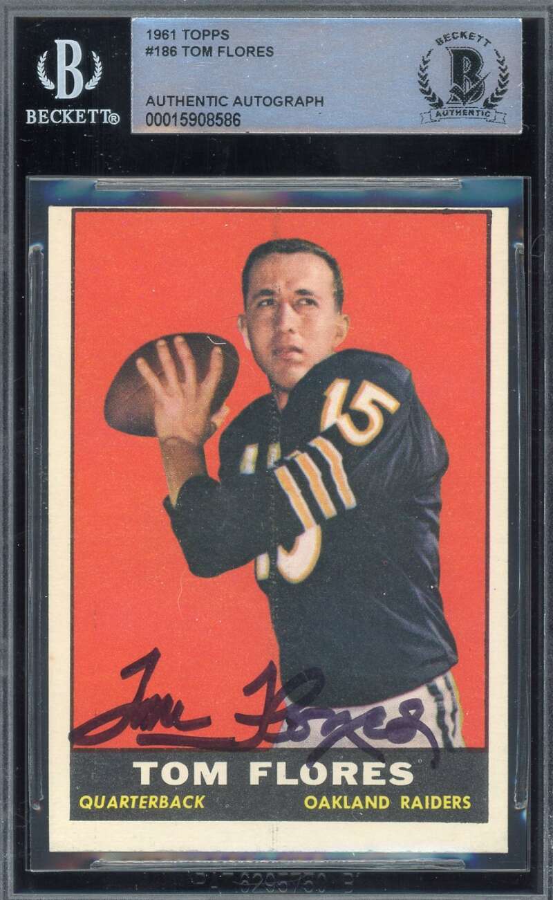 Tom Flores Beckett BAS Signed 1961 Topps Autograph