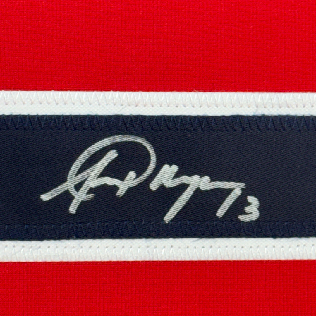 Framed Autographed/Signed Alex Morgan 35x39 Red World Cup Jersey JSA COA