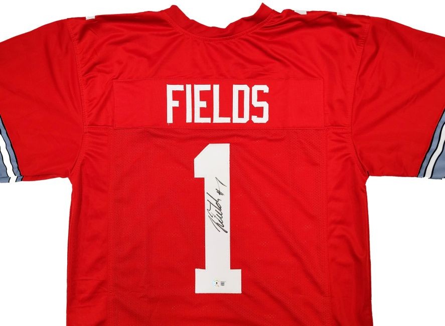 Justin Fields Ohio State Signed Red Football Jersey BAS