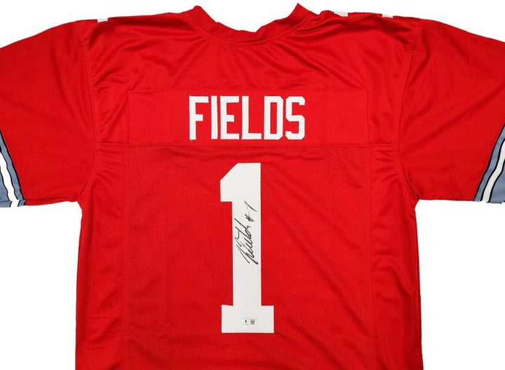 Justin Fields Ohio State Signed Red Football Jersey BAS