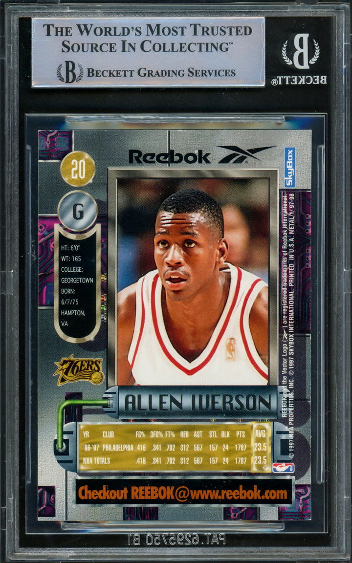 Allen Iverson Signed 1997-98 Metal Universe Reebok Bronze Card 20 Beckett Wit
