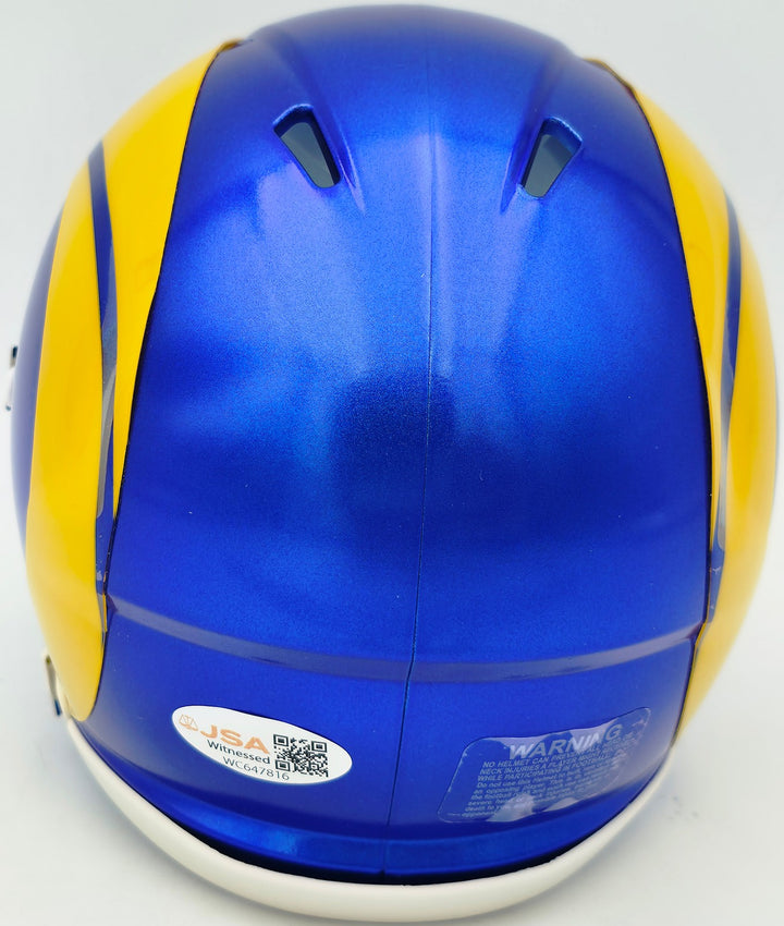 Marshall Faulk Signed St. Louis Rams Blue Speed Mini Helmet JSA Witness