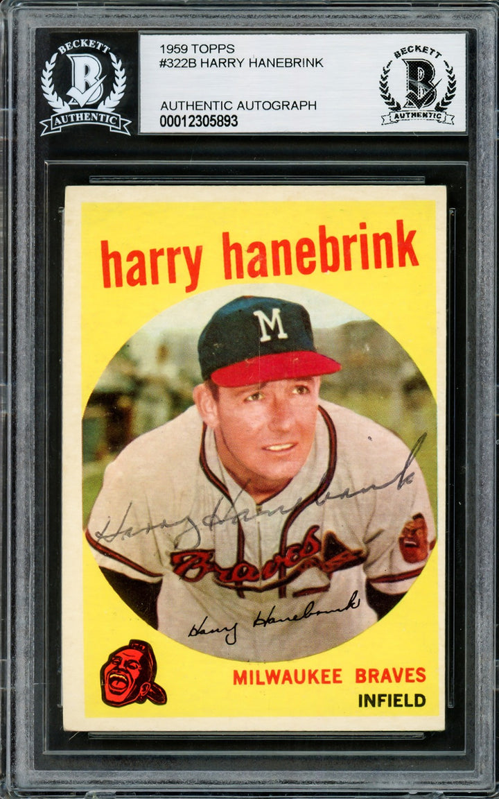 Harry Hanebrink Signed 1959 Topps Card 322B Milwaukee Braves Beckett #12305893