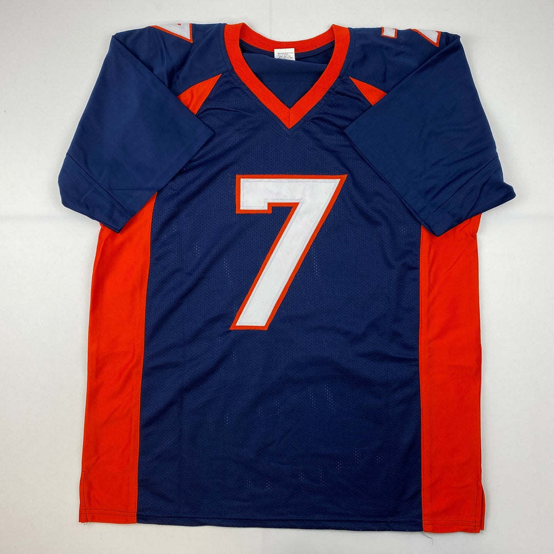 Facsimile Autographed John Elway Denver Blue Reprint Laser Jersey Size Men's XL